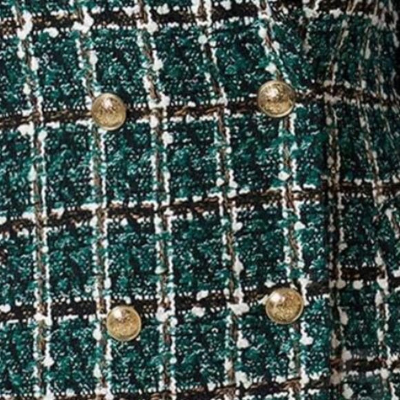 Classic Plaid Tweed Double Breasted Pockets Lined Coat Jacket - Picture 4 of 4